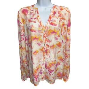 Elan Medium Top Pink Allure Chic Floral Lightweight Lined Cotton Fancy Button Up